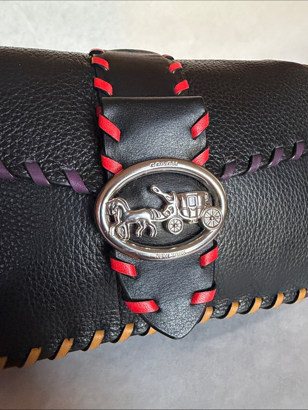 Coach Whipstitch Georgie Black Leather Crossbody Bag with Chain Strap - Picture 7 of 8